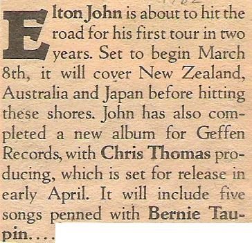 John, Elton / Elton John Is About to Hit the Road / 1982