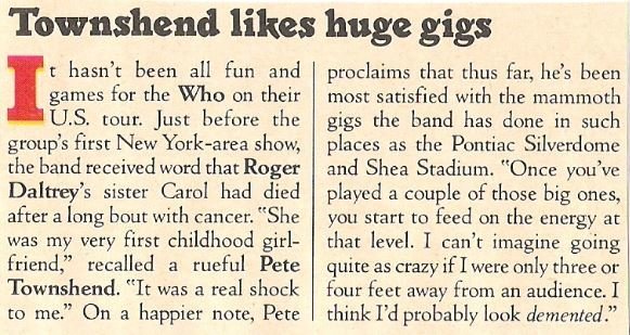 Townshend, Pete / Townshend Likes Huge Gigs / 1982