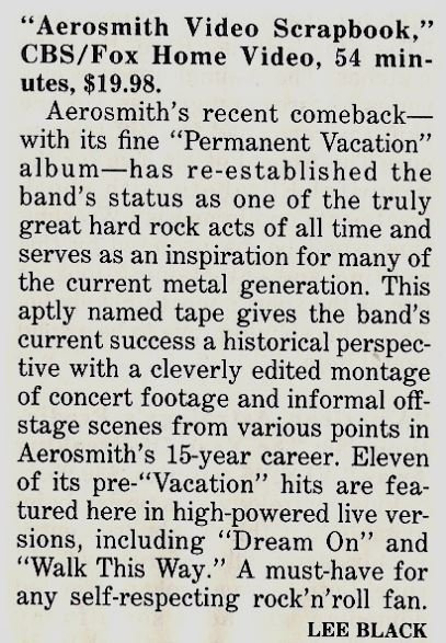 Aerosmith / Aerosmith Video Scrapbook - Home Video Review #1 / 1988