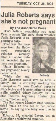 Roberts, Julia / Julia Roberts Says She's Not Pregnant / 1993