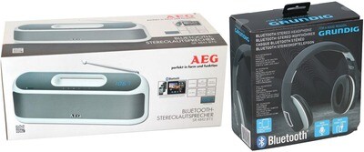 BUNDLE AEG Bluetooth-Stereolautsprecher (40cm×15.7cm×11cm) + Bluetooth Stereo Kopfhörer inkl. Mikrofon von AEG/GRUNDIG