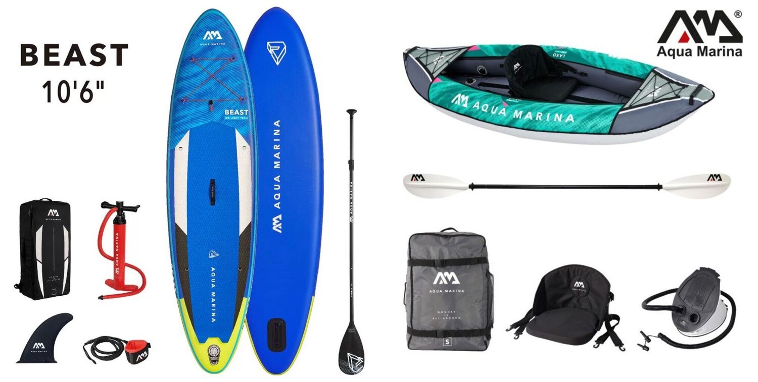 BUNDLE Aqua Marina Laxo 285 Kayak  (285cm×90cm) + Advanced All-Around iSUP BEAST (320cmx81cm×15cm) von AQUA MARINA