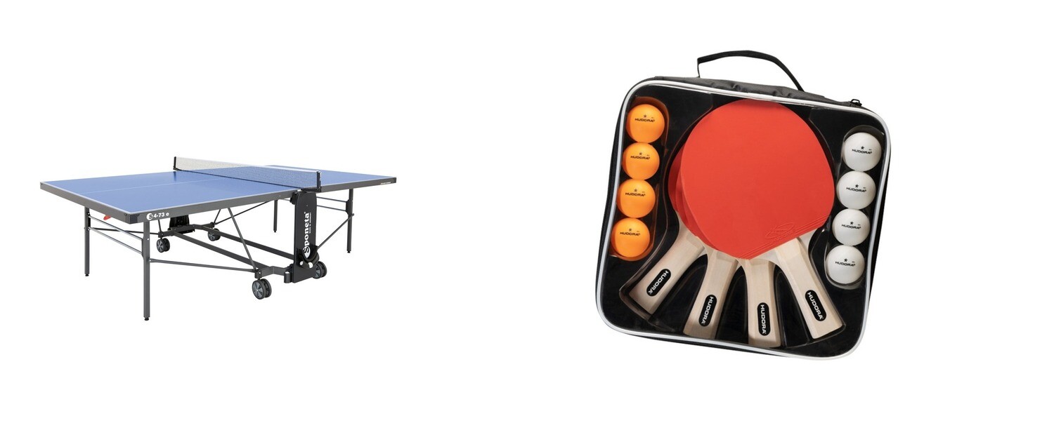 Sponeta & Hudora Tischtennis Premium-Paket: Tisch und Ausrüstung für 4 Spieler