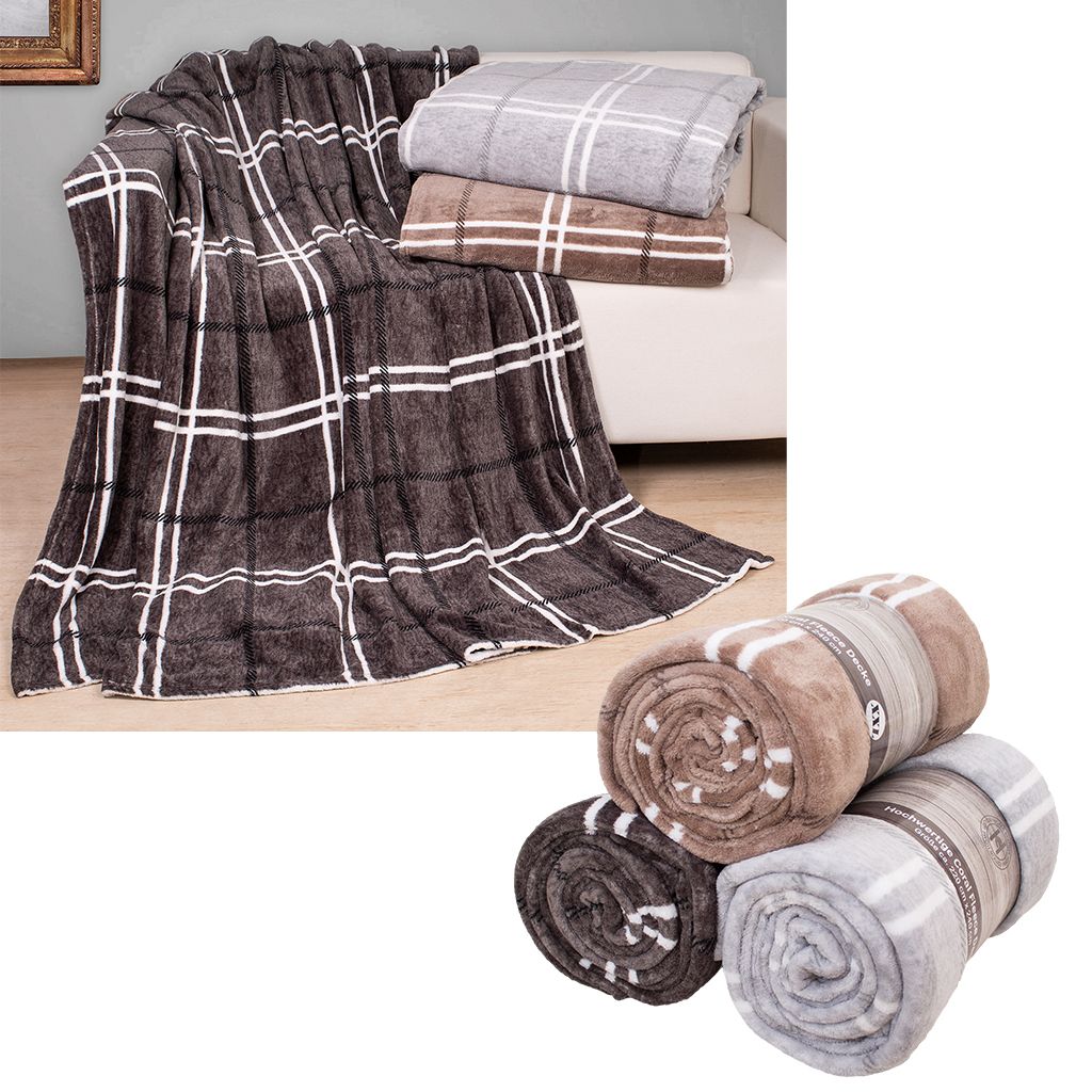 Fashion Zone Decke Coral Fleece Karo XXL