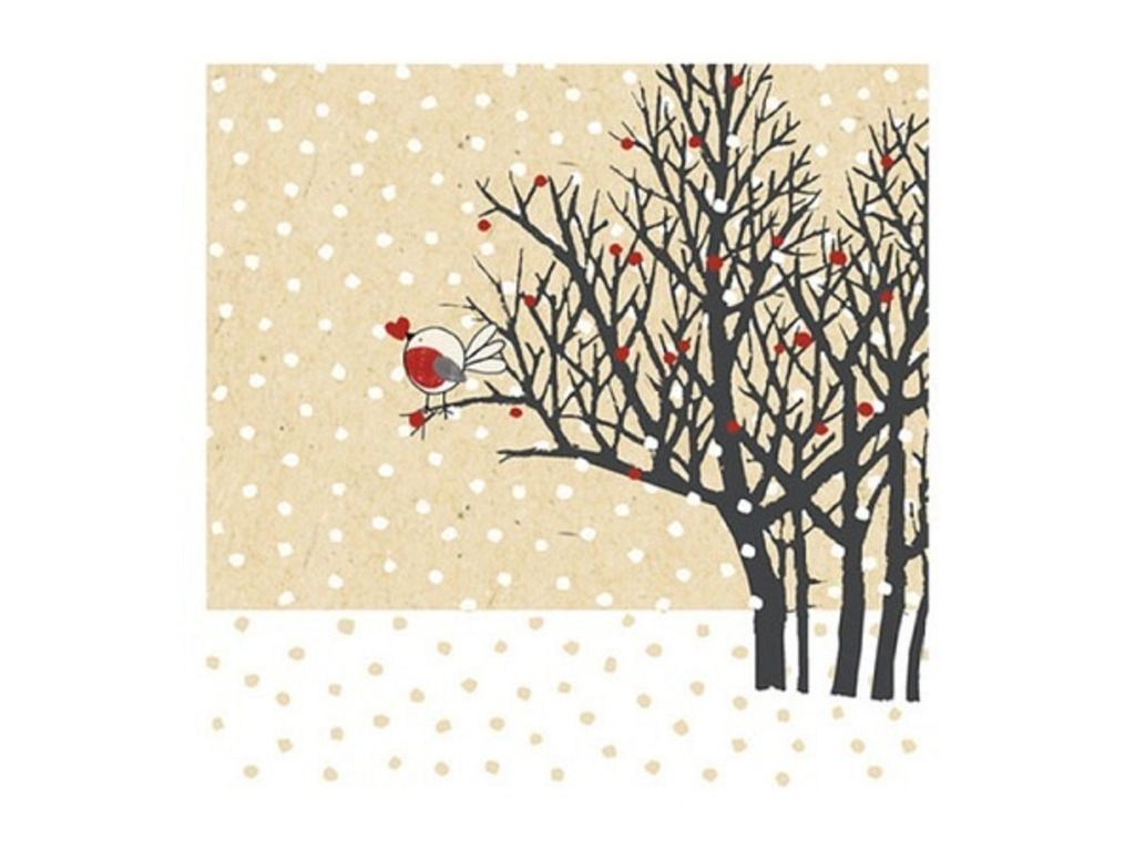 Braun&amp;Company Servietten  &quot; Winter-Vogel mit Herz&quot;