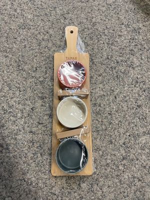 Excellent Houseware Bambusbrett mit 3 Tapas Schalen