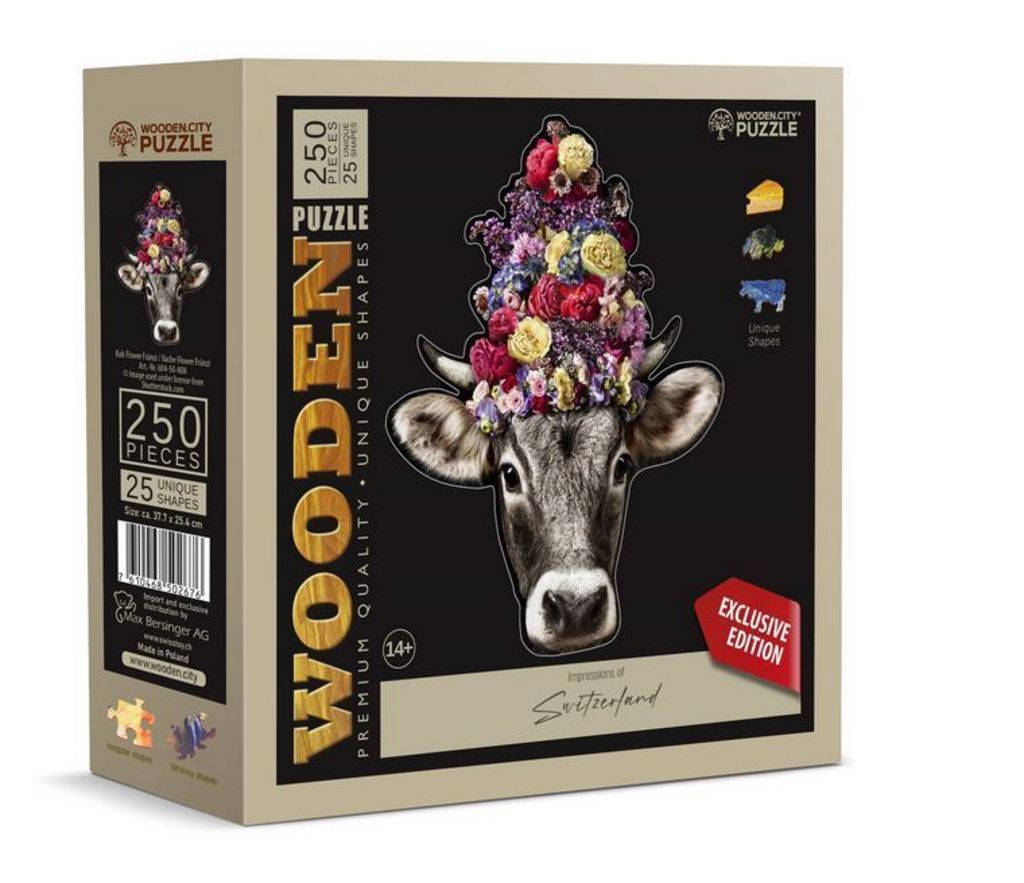 Wooden City Holzpuzzle  „Kuh Flower Fränzi“ 250 Teile
