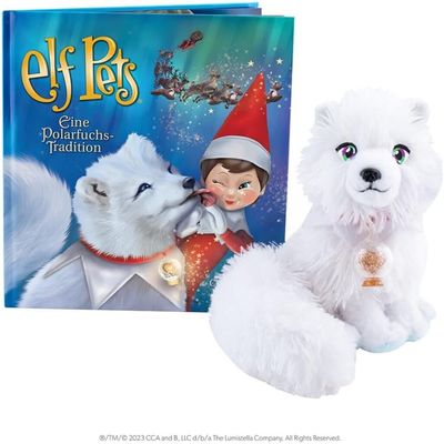 Elfontheshelf Polarfuchs mit Buch und Schneekugel