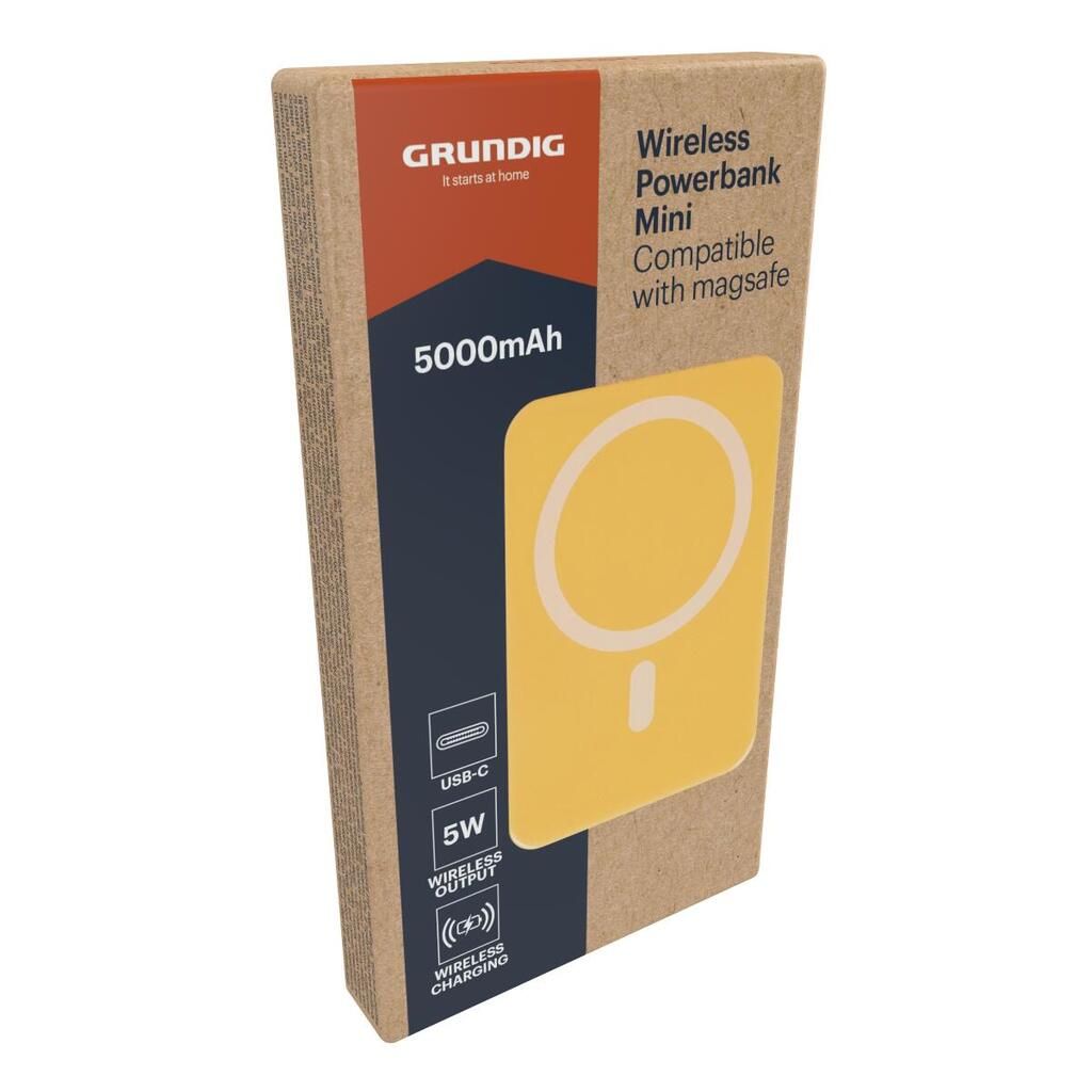 Grundig Powerbank Wireless Mini  (gelb, 9.3 cm × 6.3 cm × 1.45 cm)