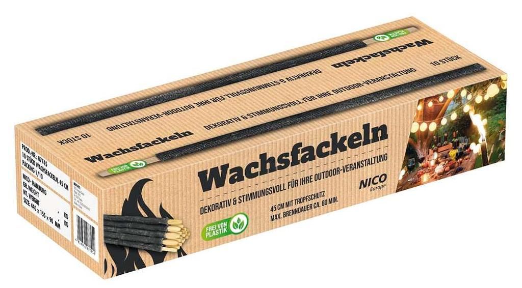 Nico Wachsfackel mit Holzgriff, 45cm (Set mit 10 Stk)