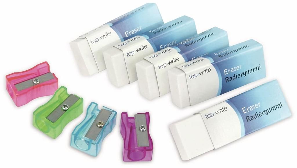 Topwrite Spitzer &amp; Radiergummi 9tlg.