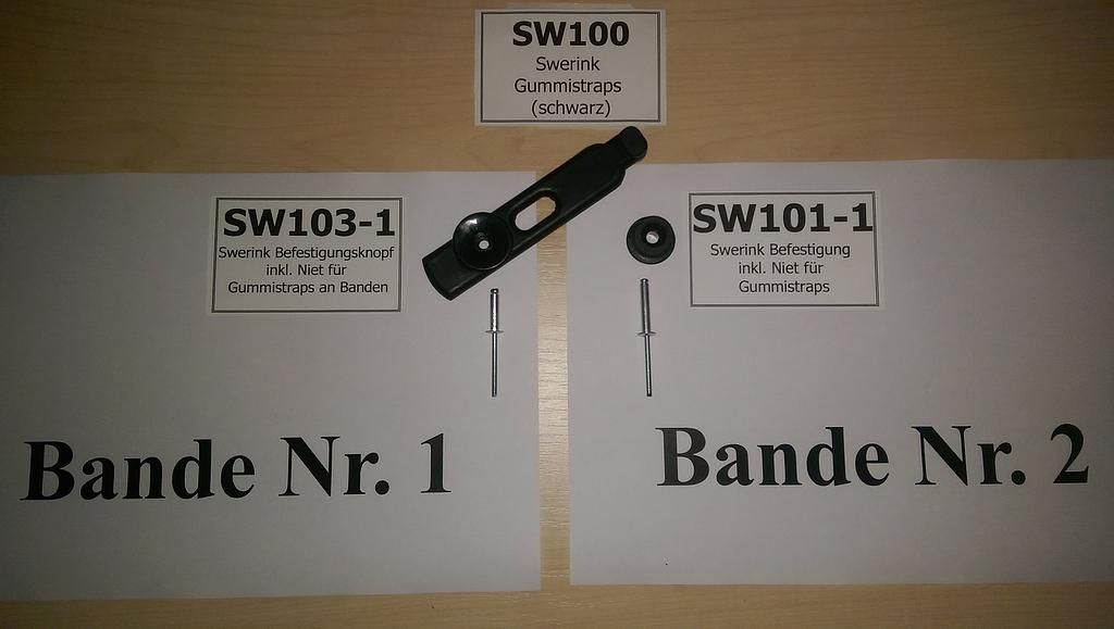 Swerink fastening button including rivet for rubber straps on barriers