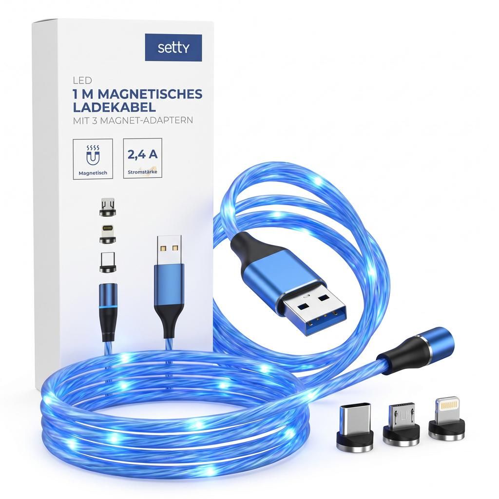 Setty Magnetic USB Cable 1m 2A LED