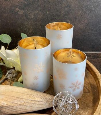 Bougie Art Collection en verre avec cire véritable, effet 3D et minuterie, lot de 3