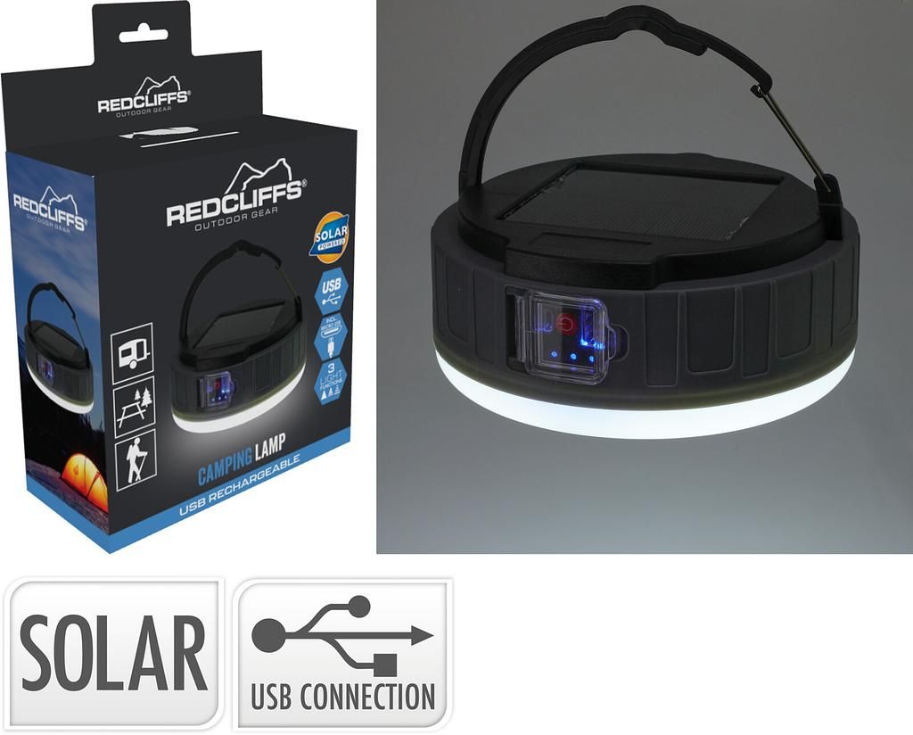 Redcliffs camping lamp with solar panel