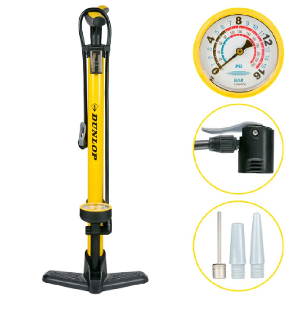 Dunlop bicycle pump with pressure gauge