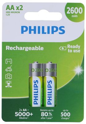 Philips AA Rechargeable Batteries, 2-Pack
