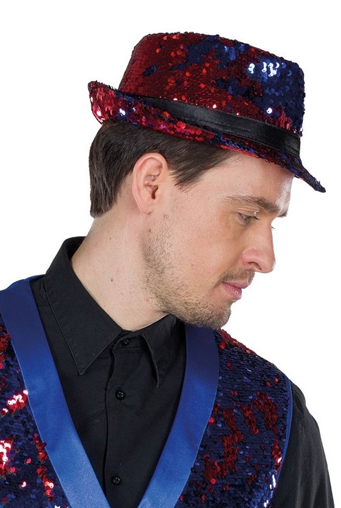 Party People Fedora Hat Red with Reversible Sequins