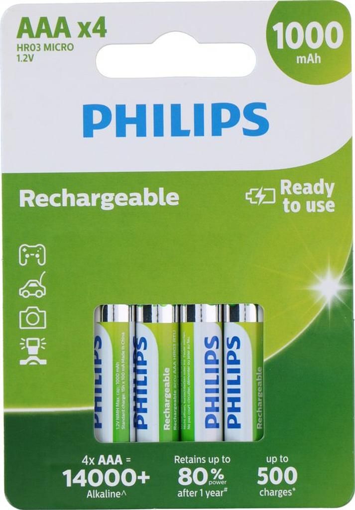 Philips AAA Rechargeable Batteries, 4-Pack
