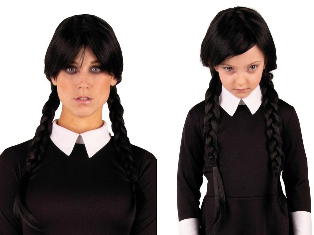 Party People Wendy Wig – Black with bangs &amp; braids, for children &amp; adults