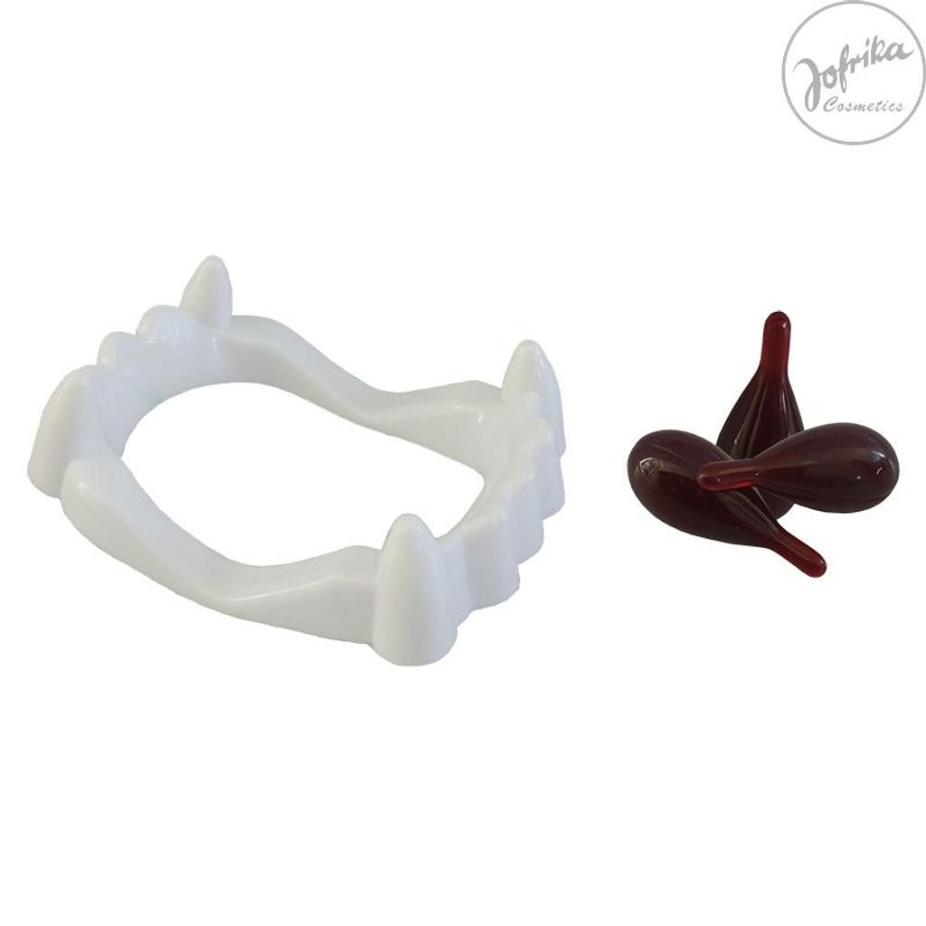 Jofrika Vampire Teeth made of plastic with 3 blood capsules