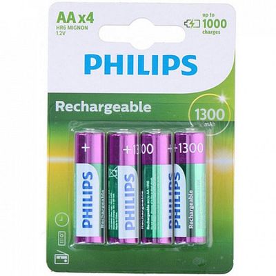 Philips AA NiMH Rechargeable Batteries 1300 mAh