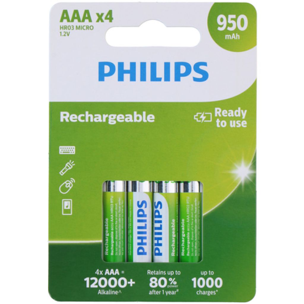 Philips Batterien Multilife AAA- (R03B4A95) – Wiederaufladbar