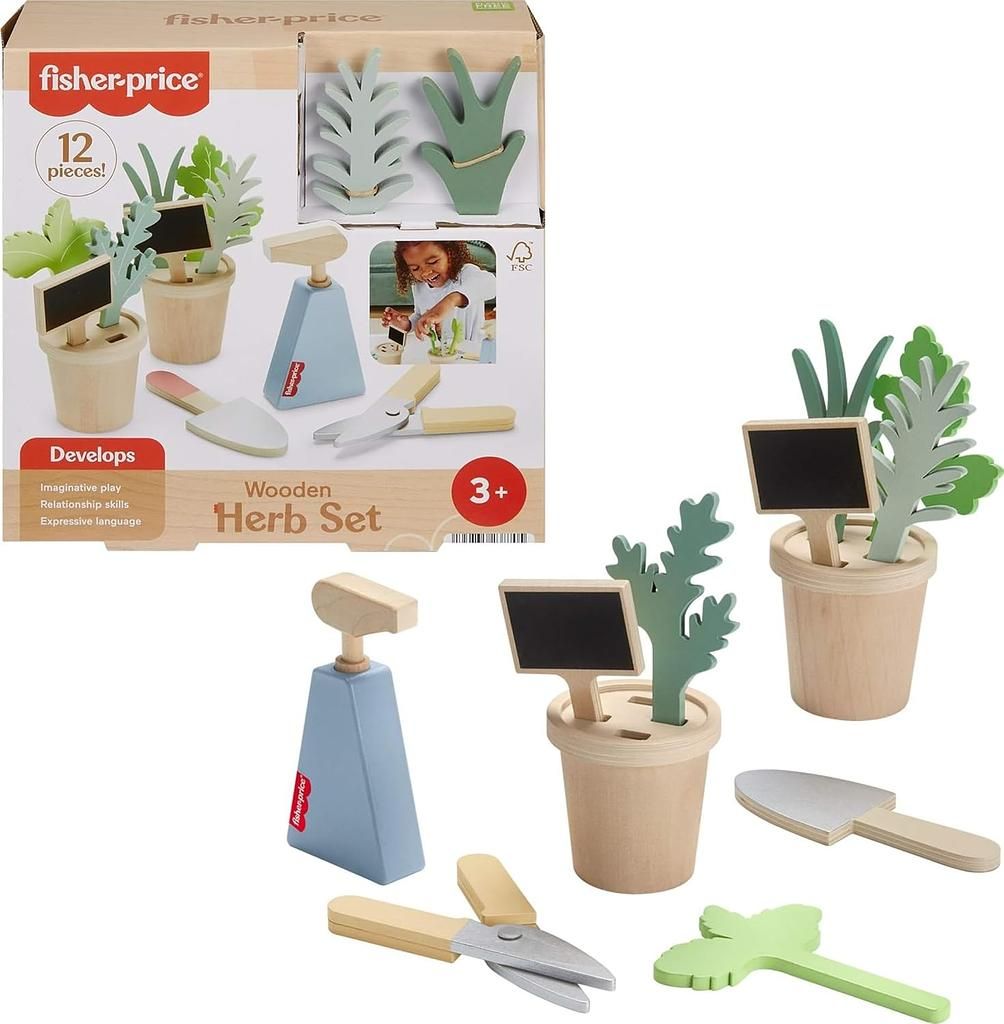 Fisher Price Holzspielzeug-Set „Kräutergarten &amp; Werkzeuge“