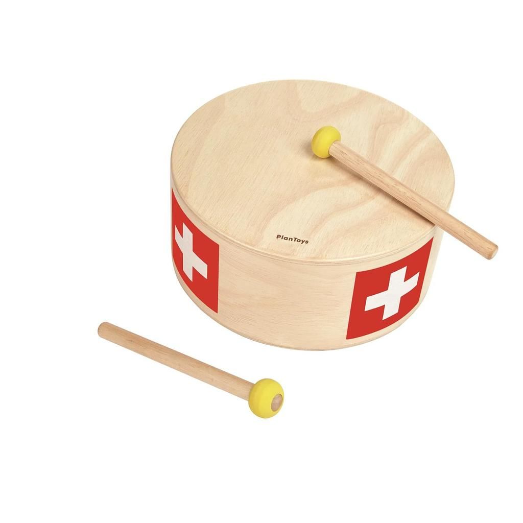 Plan Toys Holztrommel Kinder mit Schweizer Flagge
