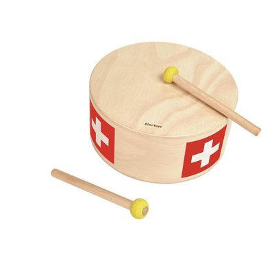 Plan Toys wooden drum for children with Swiss flag