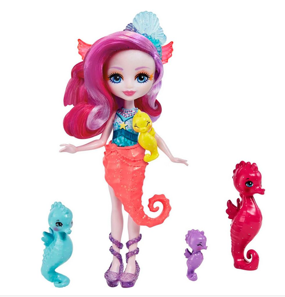 Mattel Enchantimals Puppen Set: Sedda Seahorse mit 4 Seepferdchen-Freunden