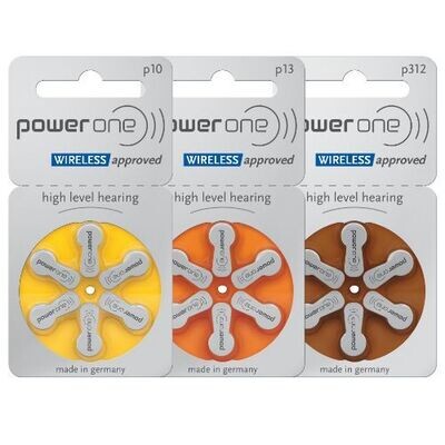 PowerOne Hearing Aid Batteries - Box of 10 Packs of 6 batteries