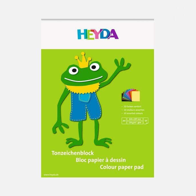 Heyda Tonzeichenpapier
10 Blatt, 130g/m², 10 Farben - Motiv: FROSCH