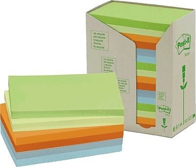 Post-it Haftnotizen Recycling Notes
127 x 76 mm, farbig sortiert, 16 Blöcke