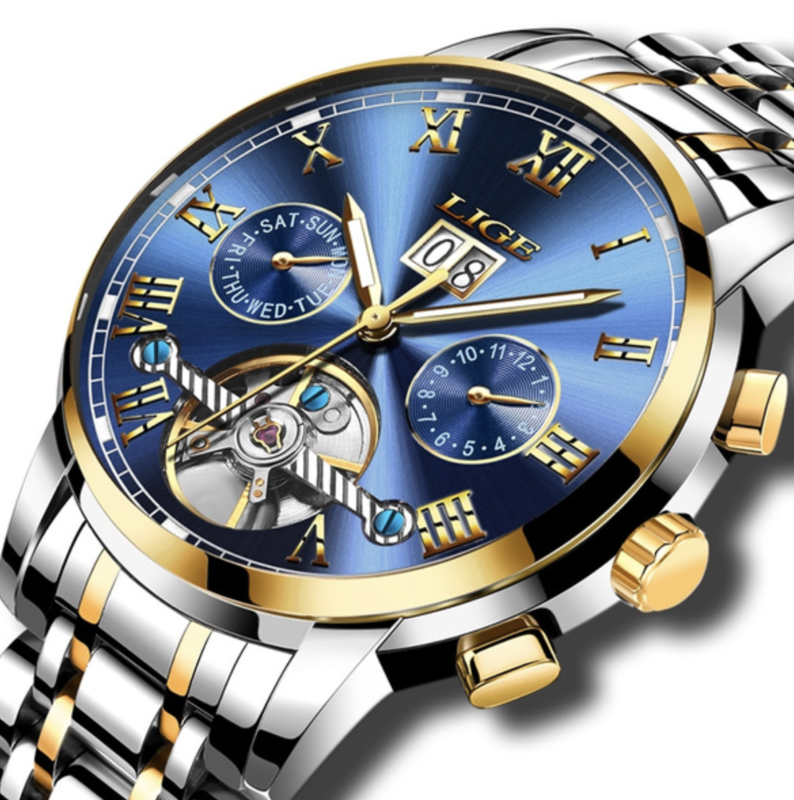 ​LIGE Multifunctionele automatische mechanische horloge.