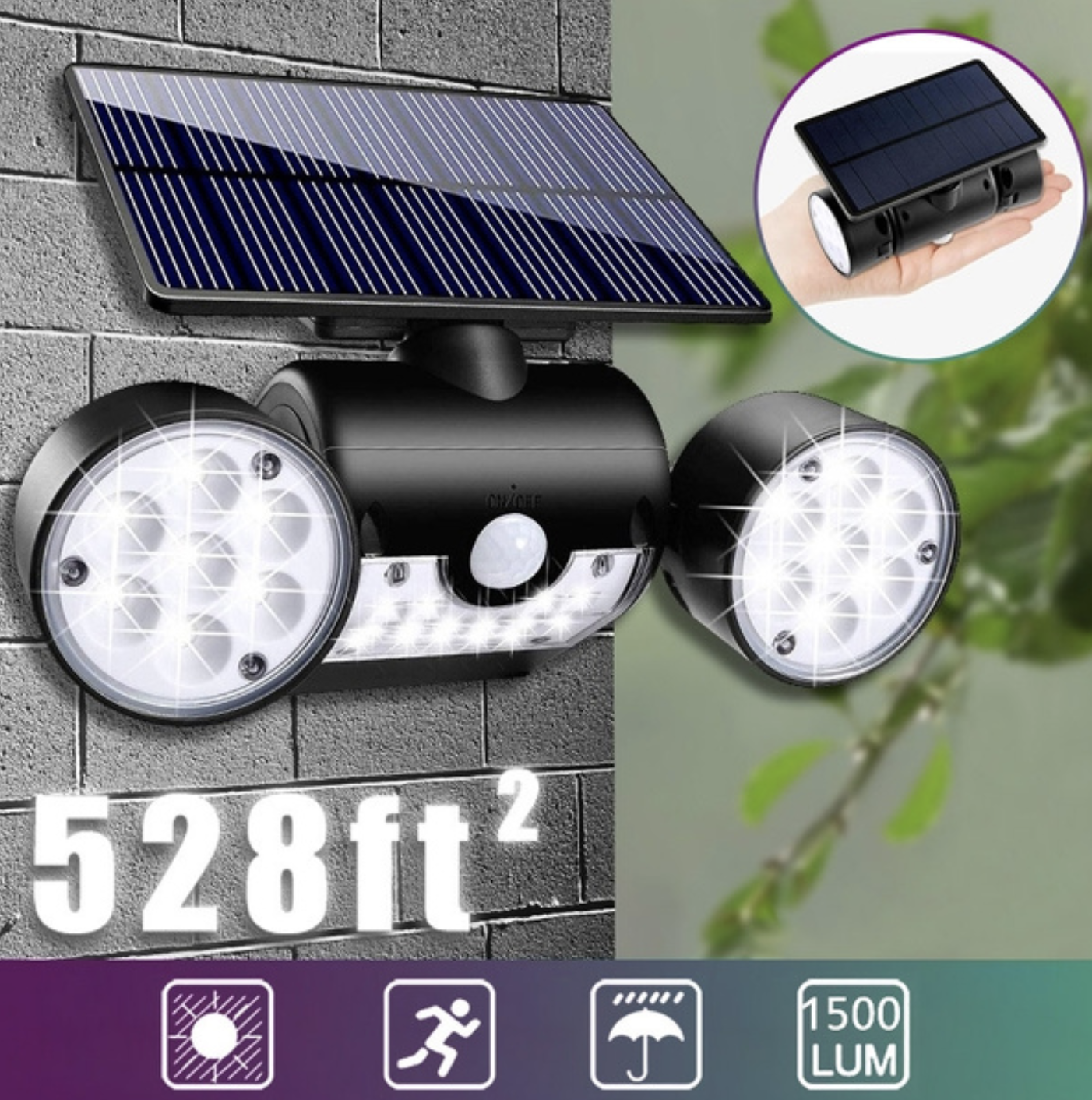 Dubbele kop 360 ° verstelbare schijnwerpers.