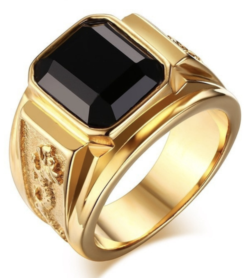 Zwarte agaat titanium stalen ring.