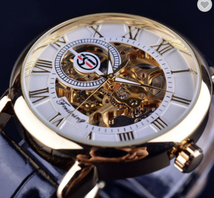 ​Forsining 3d Logo. Ontwerp. Holle Graveren. Black Gold herenhorloge.
