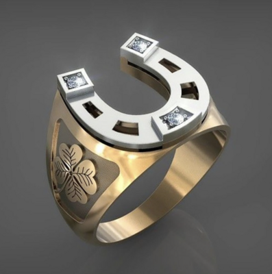 Gelukshoefijzervorming klavertje vier amulet diamanten ring.