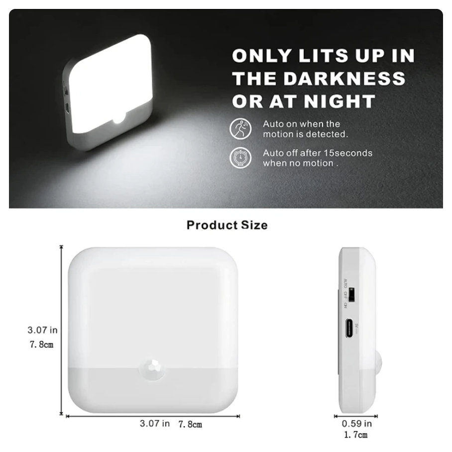2 x led nachtlampje. Met bewegingssensor. Usb Oplaadbaar.