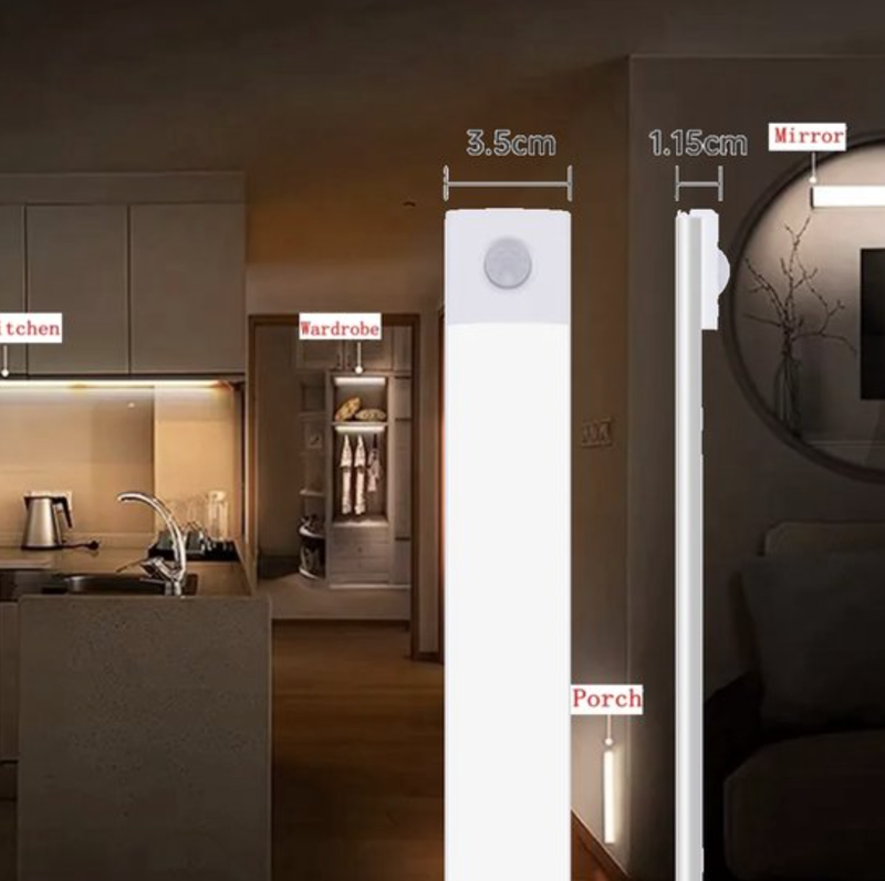 Slim Bright Led balk - Led verlichting - PIR Bewegingssensor - USB oplaadbaar - 40 cm - Zilver - Kledingkast - Werkplaats - Trap.