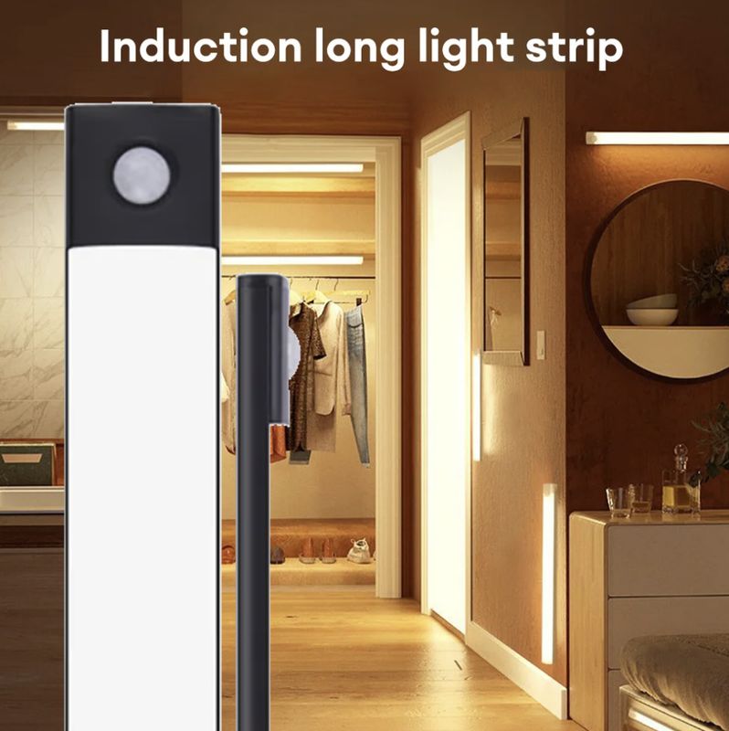 Slim Bright Led balk - Led verlichting - PIR Bewegingssensor - USB oplaadbaar - 20 cm - Zwart - Kledingkast - Werkplaats - Trap.