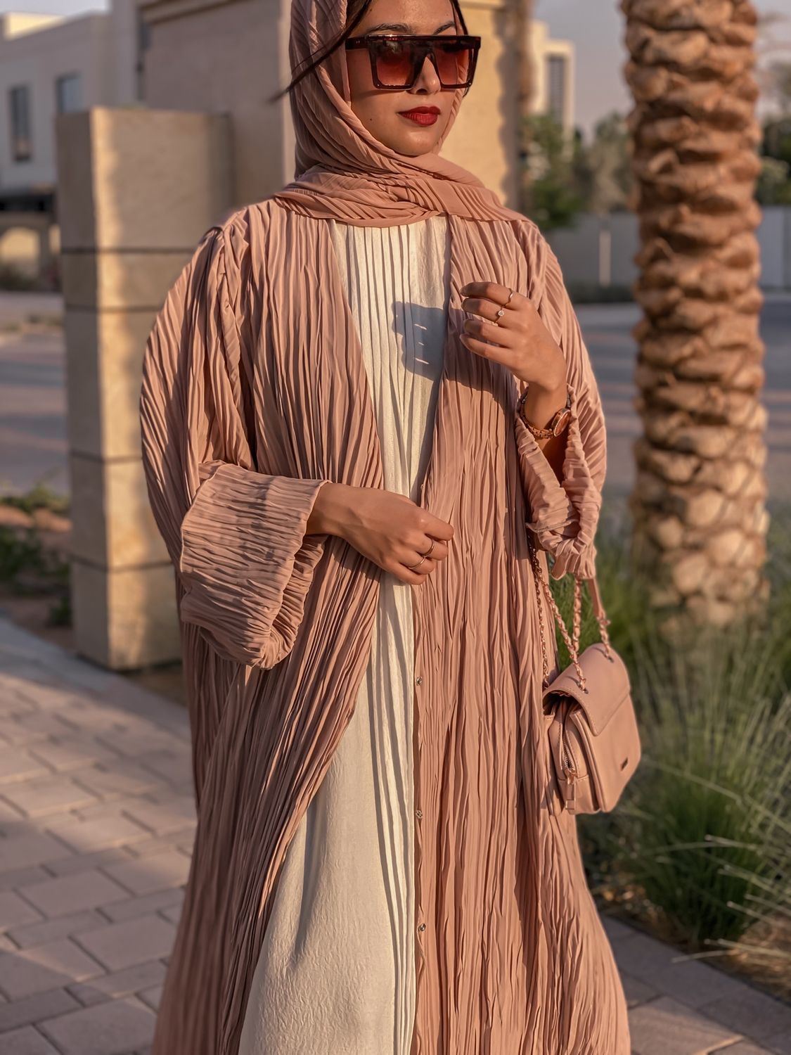 Pleated Beige Abaya