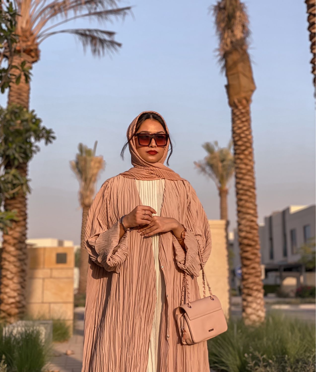 Pleated Beige Abaya