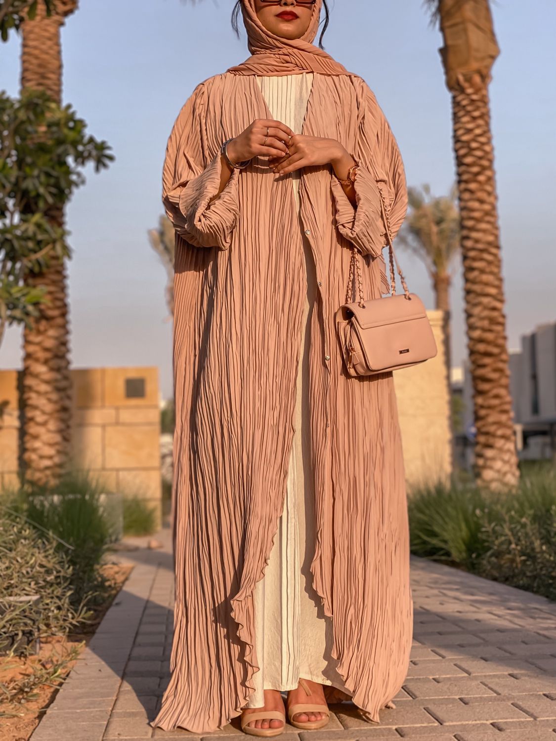 Pleated Beige Abaya