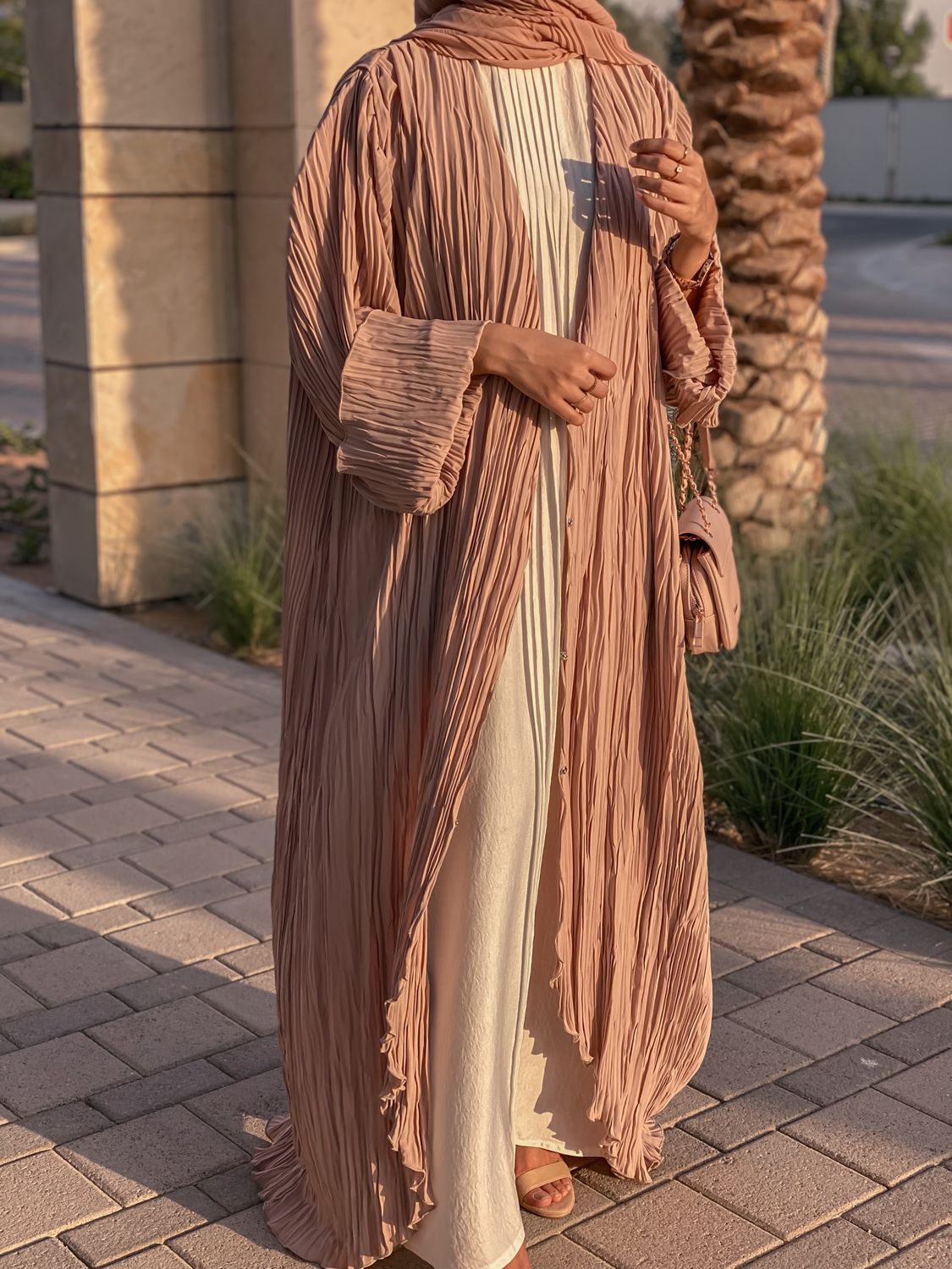 Pleated Beige Abaya