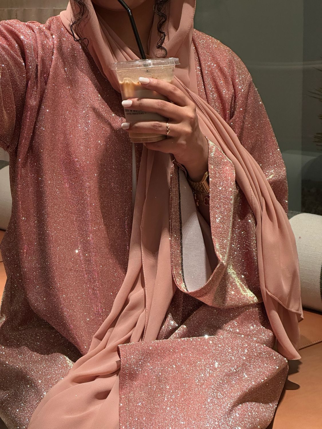 Glitz &amp; Glam Abaya - Coral Pink