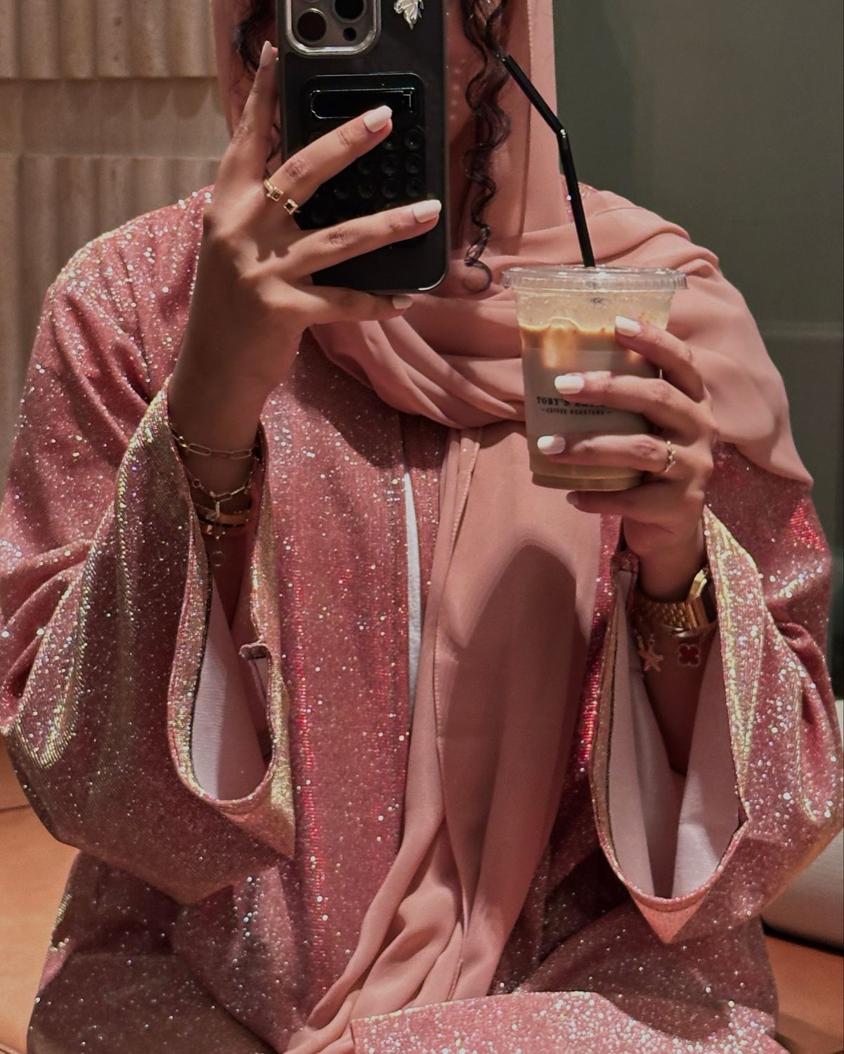Glitz &amp; Glam Abaya - Coral Pink