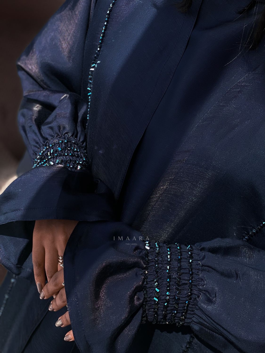 Navy Cuff Embellished Abaya
