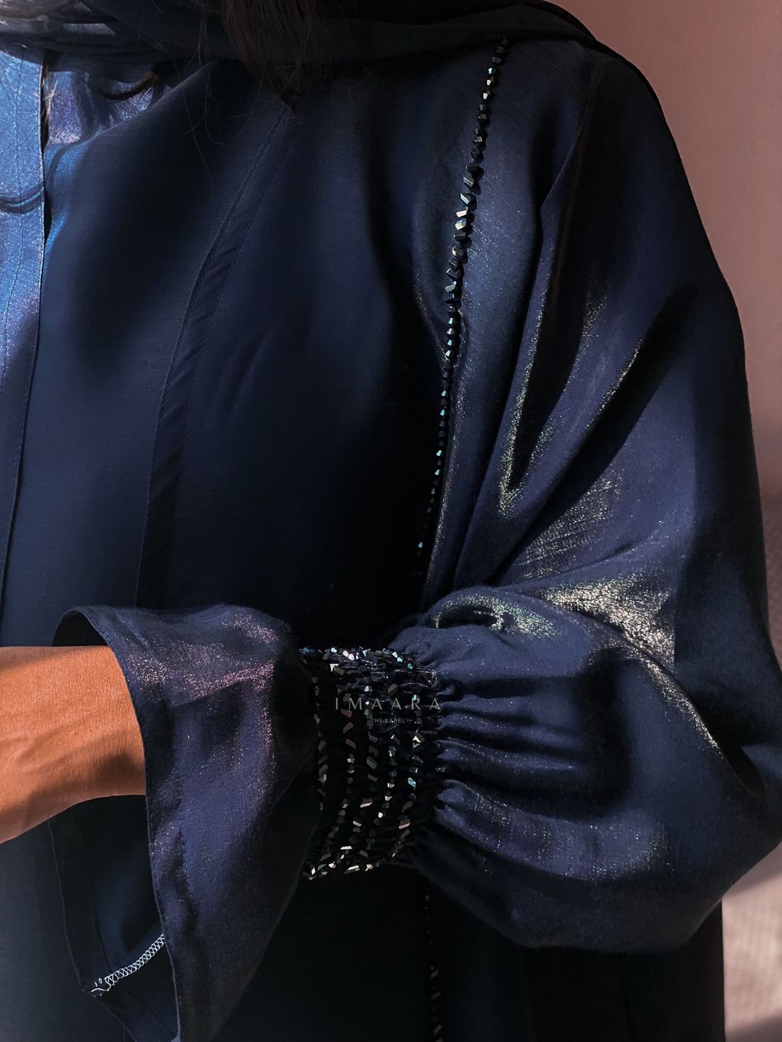 Navy Cuff Embellished Abaya
